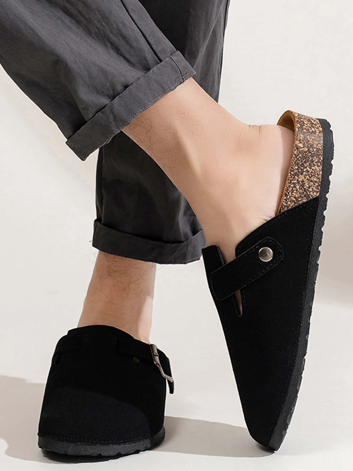 Men Shoes Men's Casual Solid Color Flat Heel Set Anti-Velvet Buckle Toe Slippers
