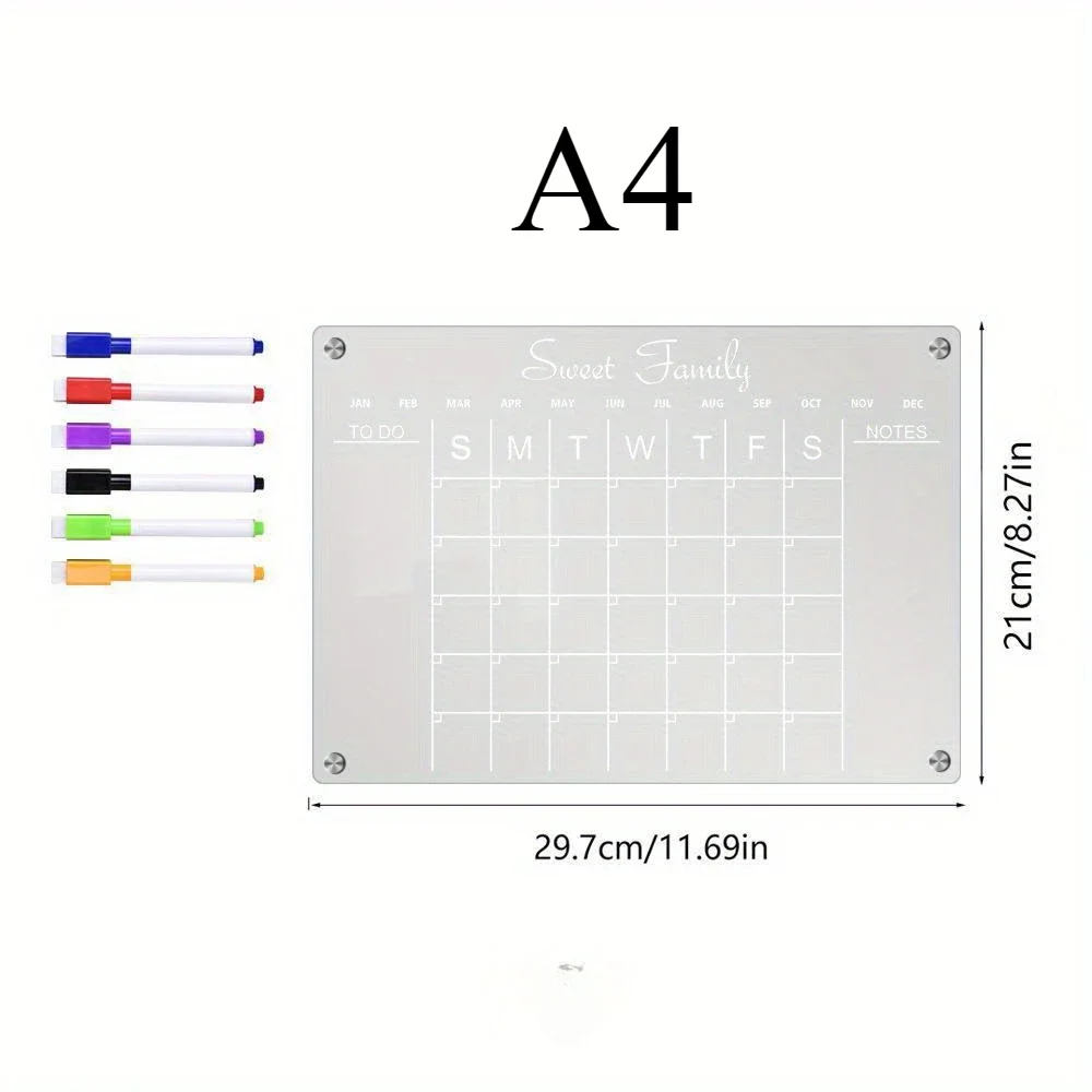 A4 30x21cm Dry Erase Magnetic Acrylic Wall Calendar Chore Chart Board Planning Board Horizontal Wall Calendar for Refrigerator