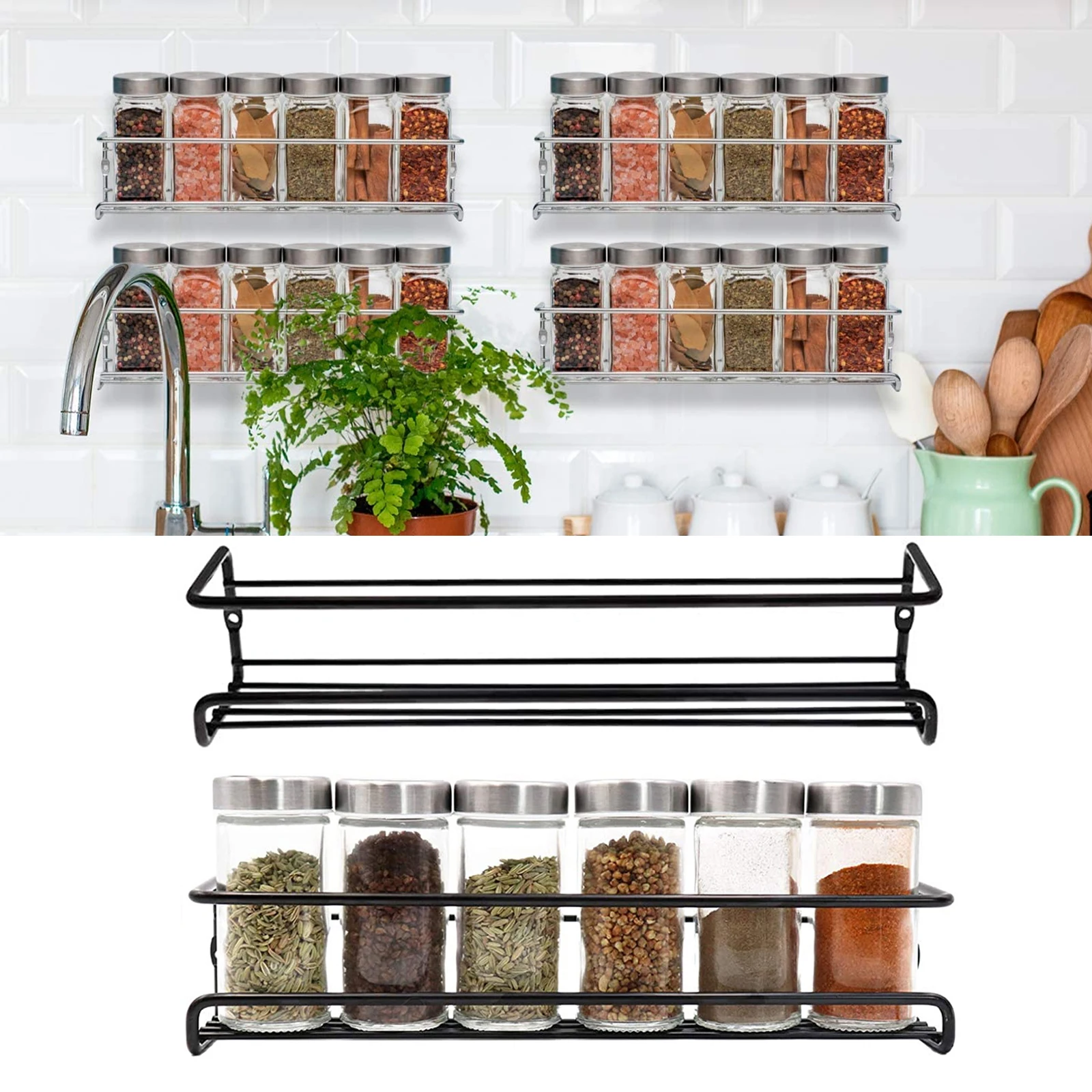 4 pz/set portaspezie da cucina a parete in acciaio al carbonio  portabottiglie per condimenti scaffale per condimenti per barattoli di pepe  - AliExpress