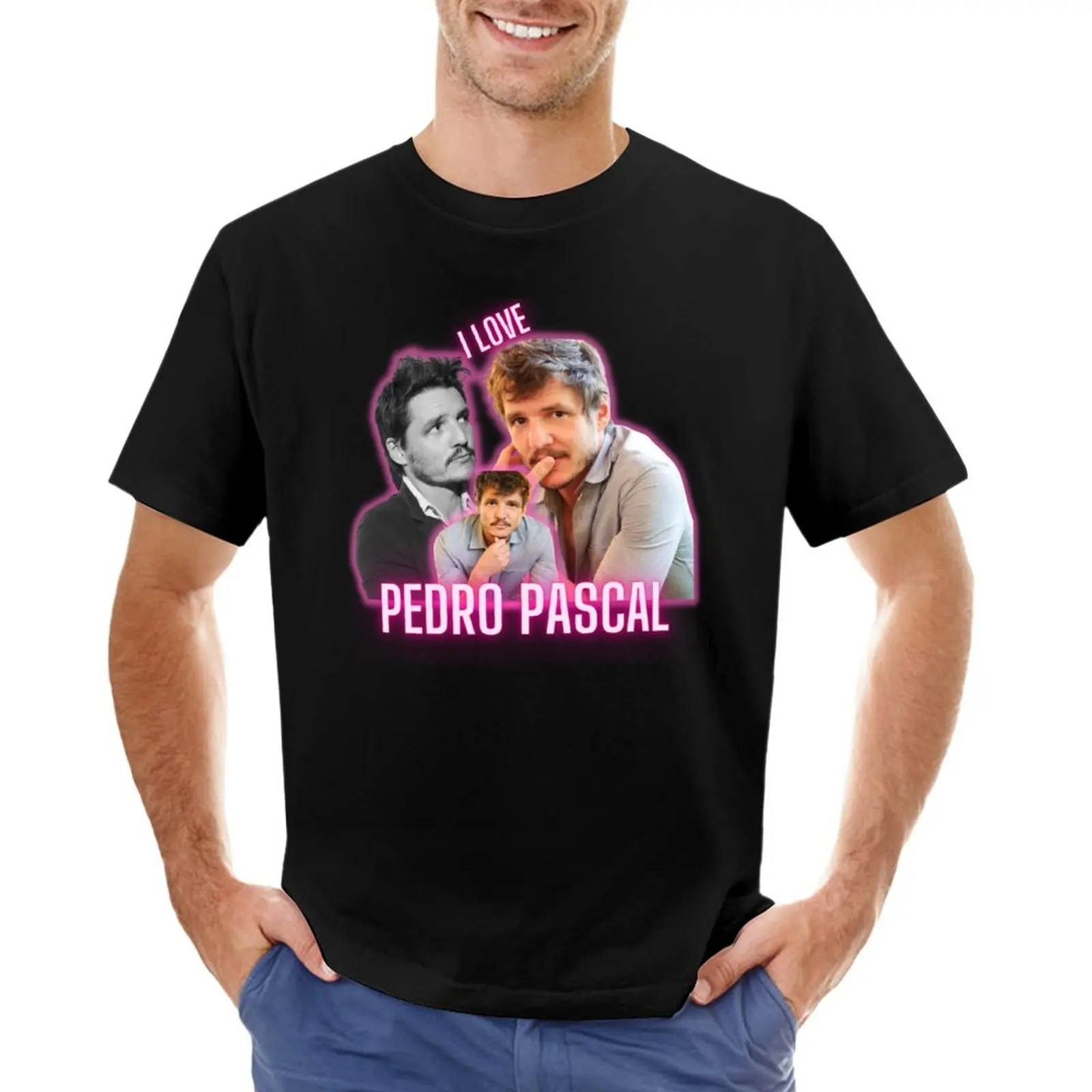 

I Love Pedro Pascal Cursed Fan Collage T-Shirt Anime t-shirt summer tops Men's long sleeve t shirts