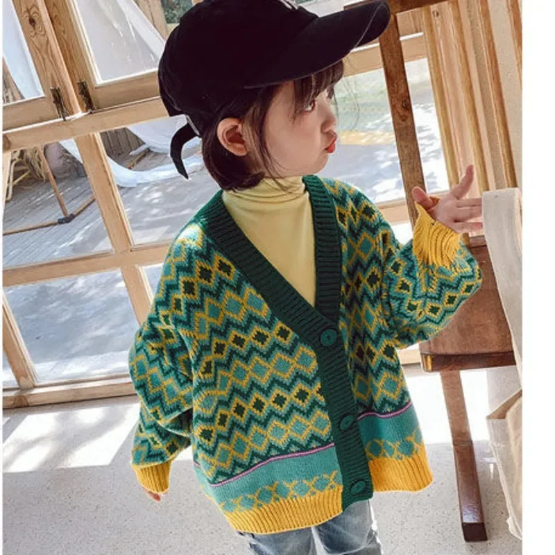 

New Spring Autumn Girls Boys Green Sweater Children Clothing Baby Cardigan Kids Clothes Children's Casual Coats Knitted