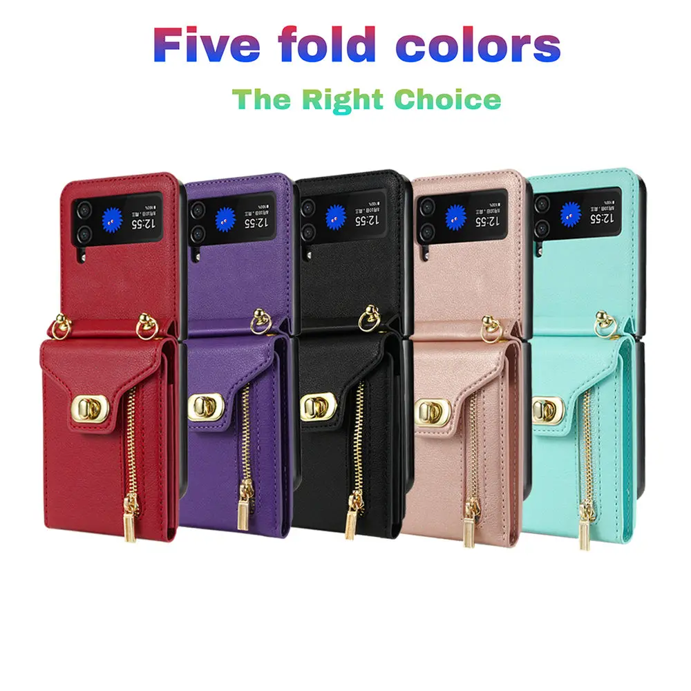 Elegant Leather Crossbody Wallet Case with Credit Card Holder and Long Lanyard
