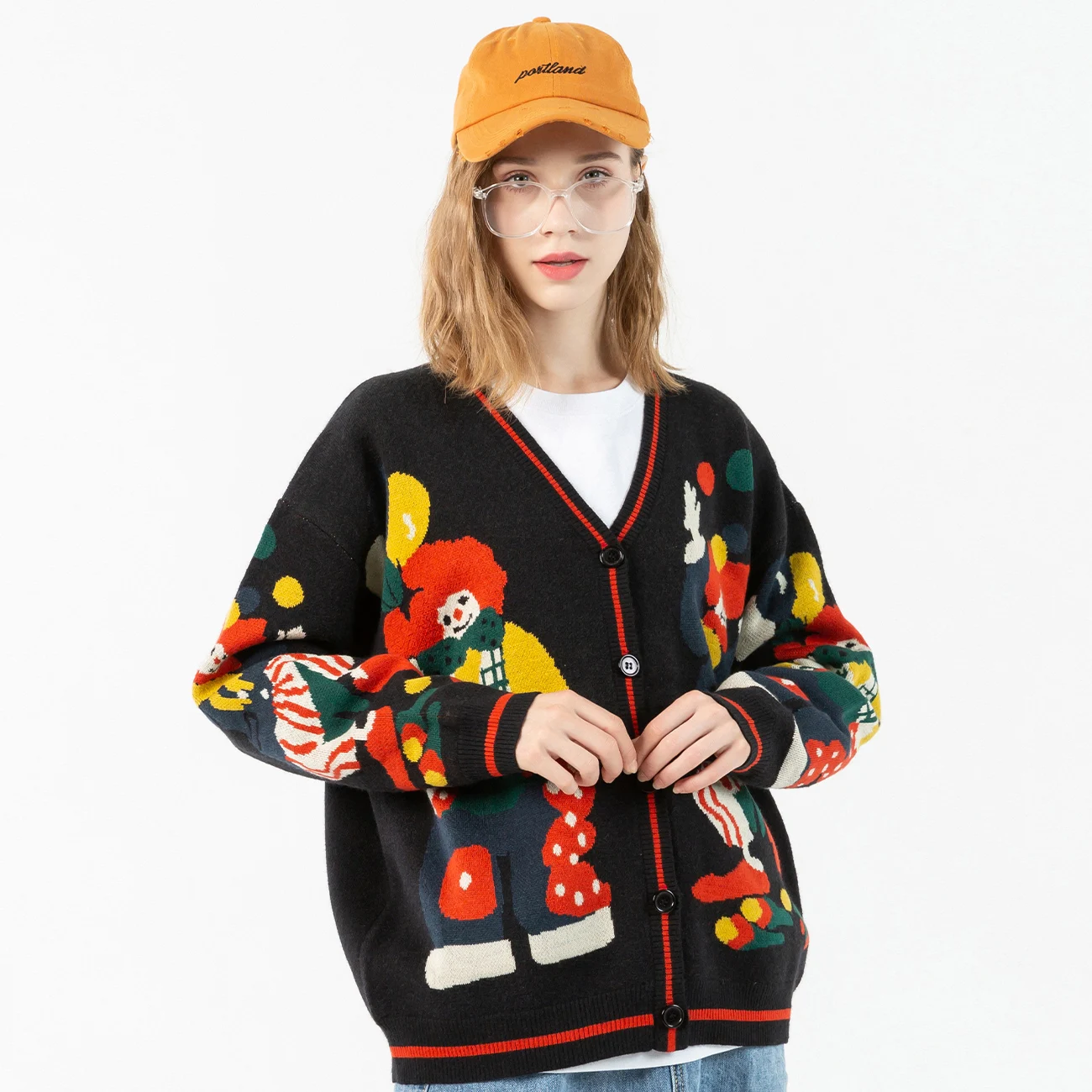Womens Funny Clown Print Knitted 
