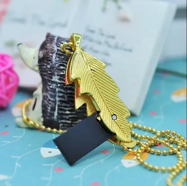크리스탈 목걸이 나뭇잎 펜 드라이브, USB 플래시 드라이브, 금속 쥬얼리 선물, USB 메모리, 펜 드라이브, 플래시 디스크, 8GB, 16GB, 32GB, 64GB, 128GB