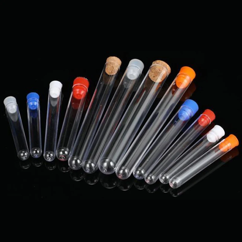 50Pcs lab Test Tubes With Stoppers Clear Plastic Test Tube Plugs Bottle For Scientific Experiments Supplies