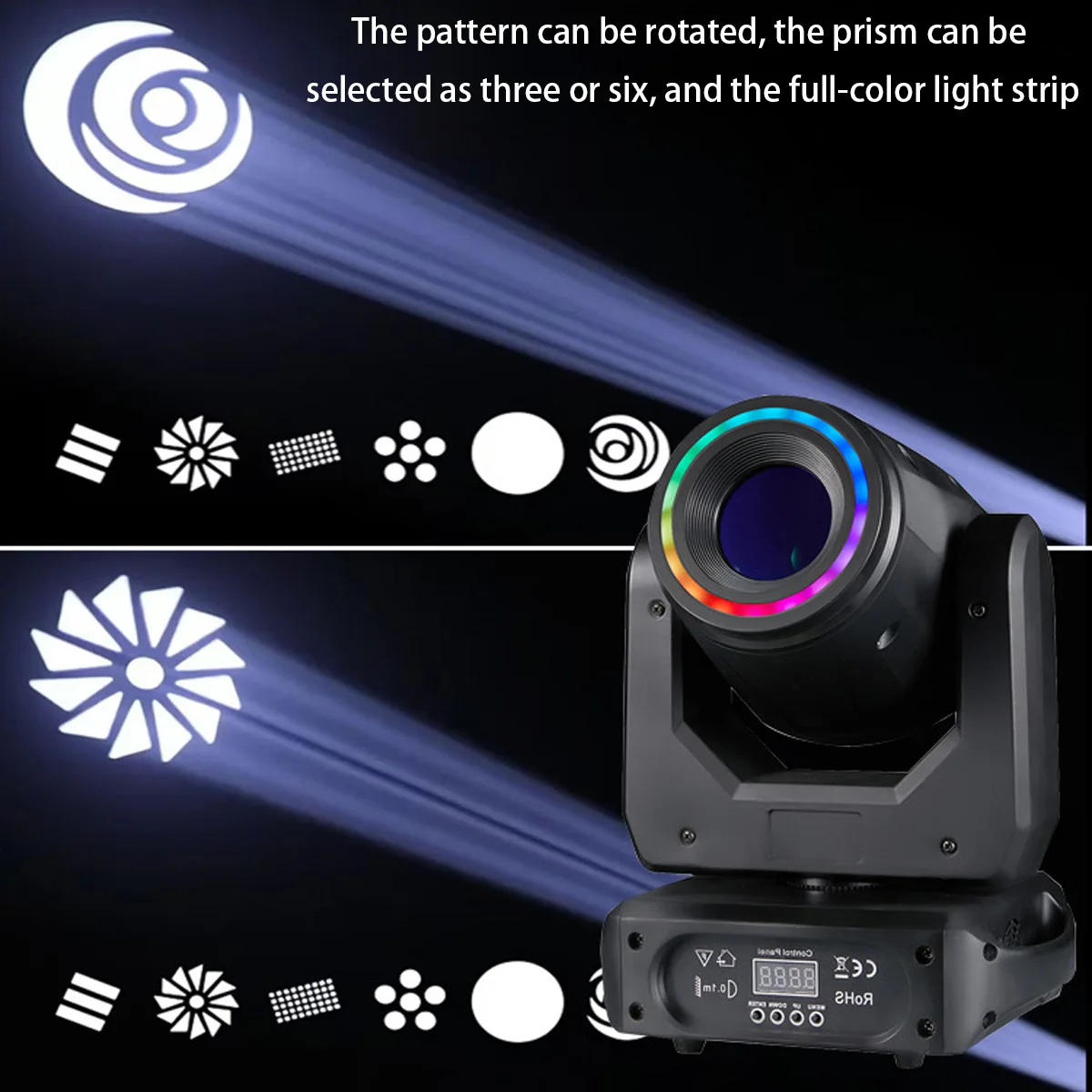 150W LED Spot Moving Head Light, 7 Colors + White Light, with Rainbow Effect 3P