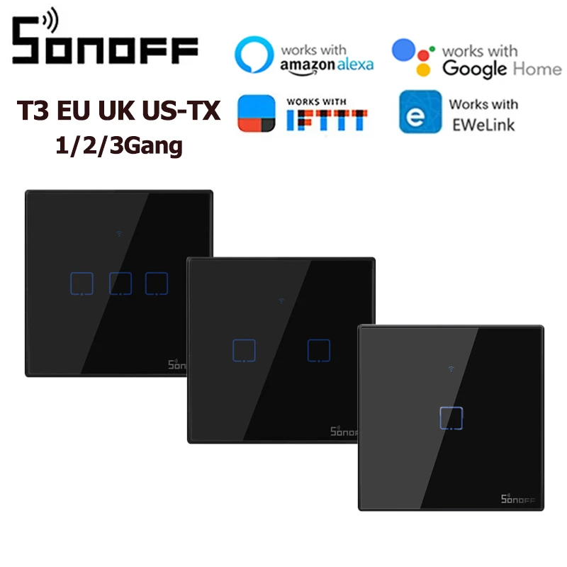 

SONOFF T3 EU UK US WiFi Switches 1 2 3 Gang Wall Switch EWeLink Ccontrol Works With Amazon Alexa Google Assistant Smart Home