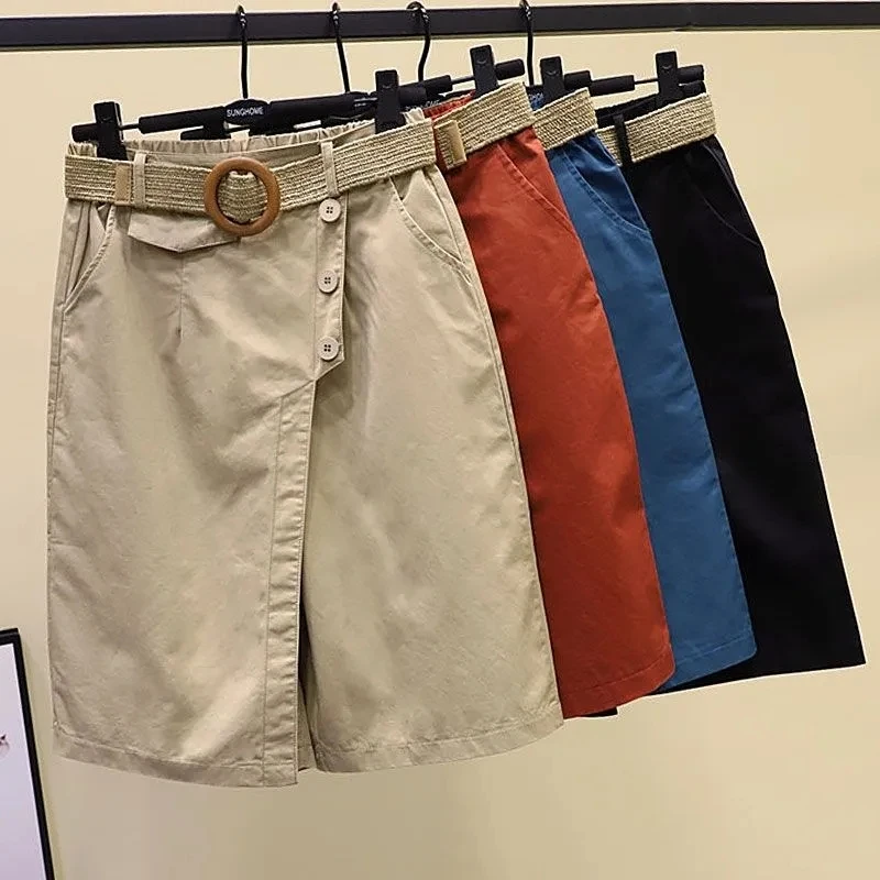 

Pants Skirt for Women Shorts Summer Wide Leg Blue High Waist Straight legged elastic pants Woman Black Korean Fashion Culotte