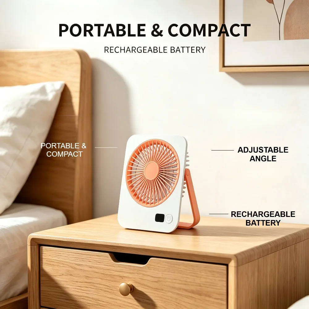 1pc Mini Foldable Desk Fan - USB Rechargeable Ultra-Quiet Personal Cooling Fan with Adjustable 180° Stand, Portable Small Table Fan for Office, Home, Bedroom, Travel, Dormitory 8