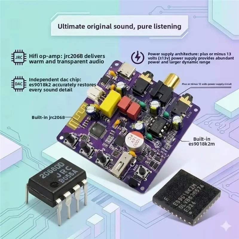 새로운 무손실 Hi-Fi 6.0 블루투스 Ldac 오디오 수신기 - 빈티지 앰프 및 스피커용 USB 및 동축 디코딩 플레이어