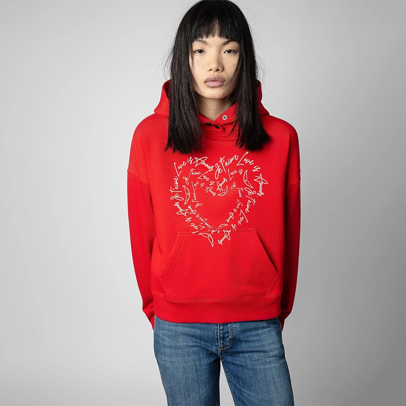 

Zadig Red Hoodie Women New In Hoodies Sweatshirts Fashion Letter Love Print Sweatshirt Classic Cotton Causal Pullover Winter Top