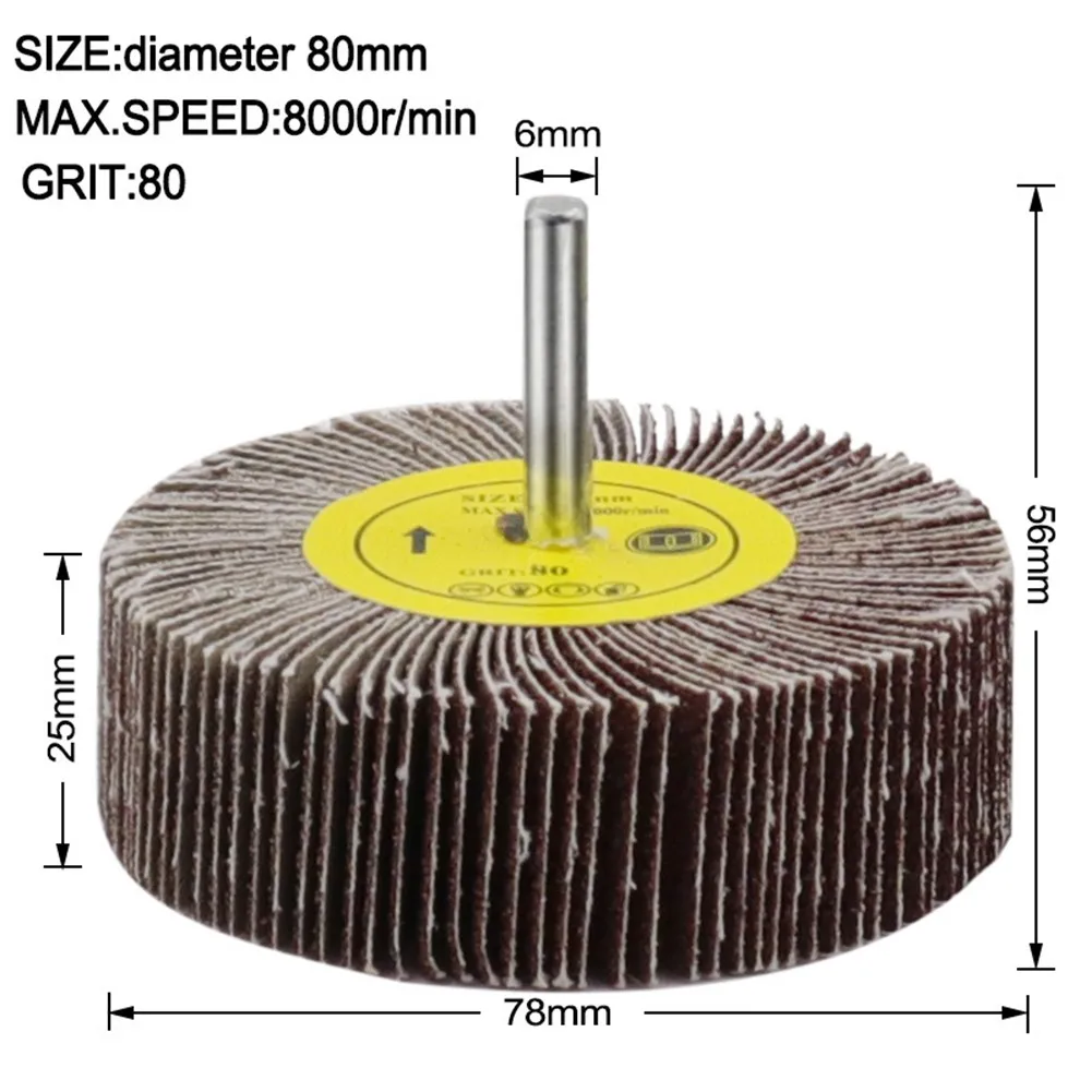 

Grinding Wheel 16-80mm 6mm Shank 80 Grit Sanding Flap Wheel Disc Abrasive Grinding Polishing 80# Professional Tool Accessories