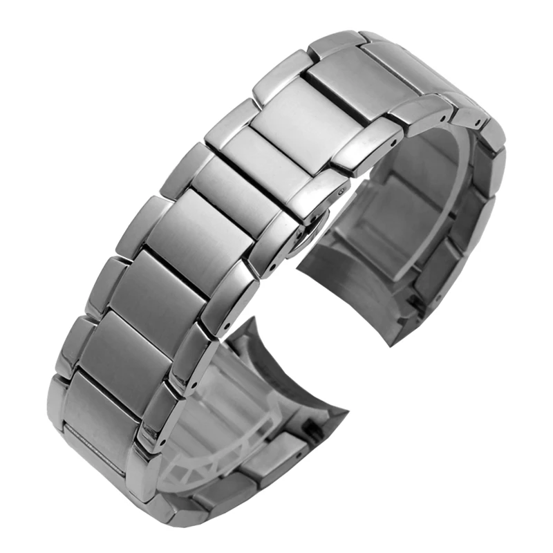 Men's 22mm Curved End Solid Stainless Steel Metal Watch Strap Bracelet