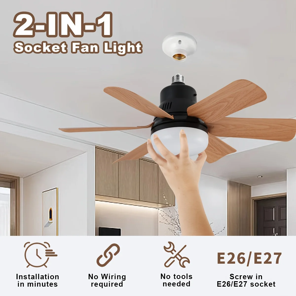 LED 40W Socke Ceiling Fan with Light 20.5in Screw Ceiling Fan with Lights Remote For Edroom/Garage/Kitchen