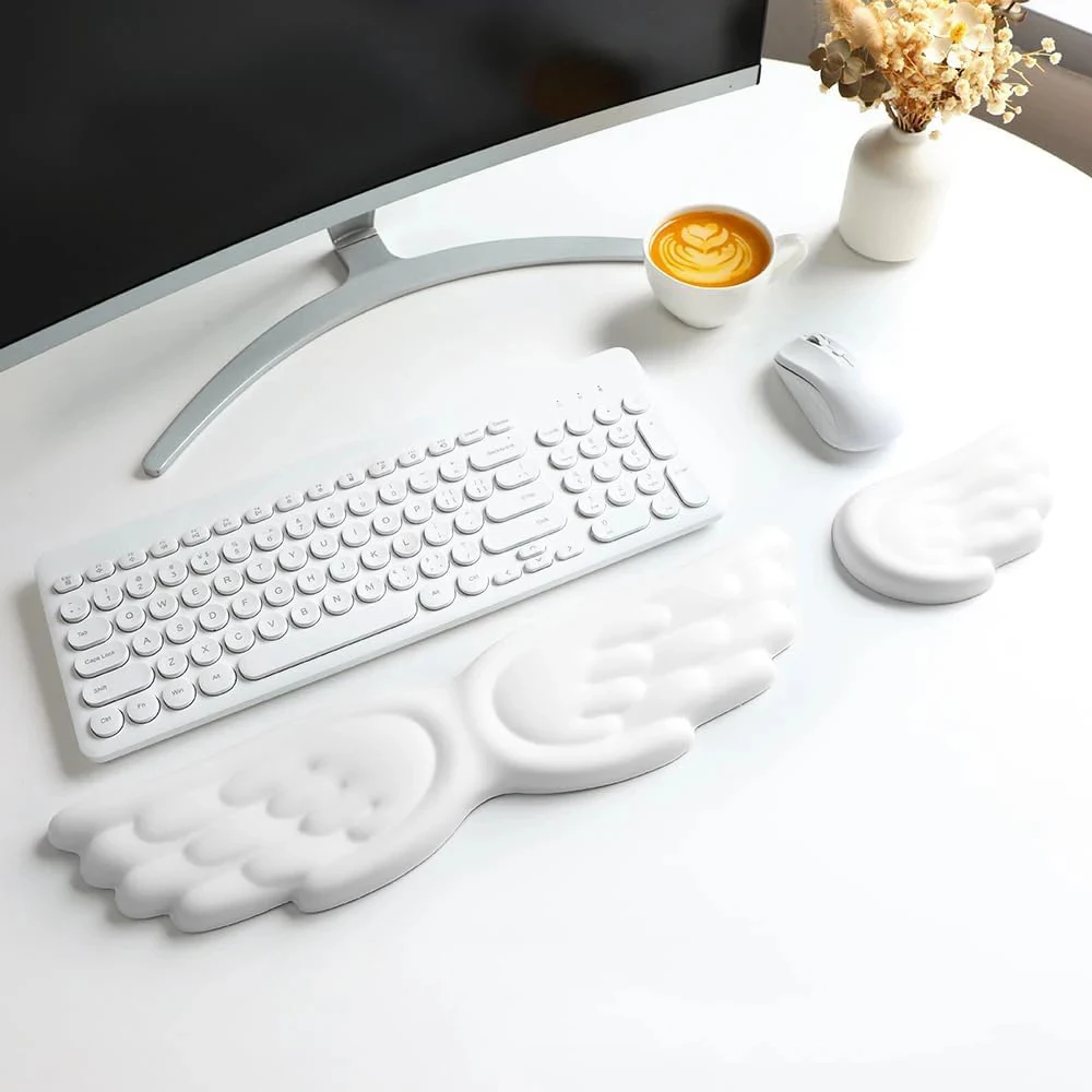 Angel wing keyboard wrist rest memory foam set