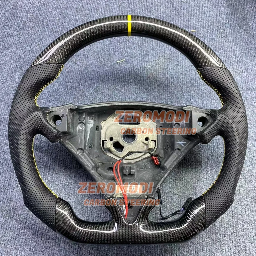 맞춤형 100% 탄소 섬유 가죽 스티어링 휠, 포르쉐 카이엔 터보 GTS 옐로우 스티칭
