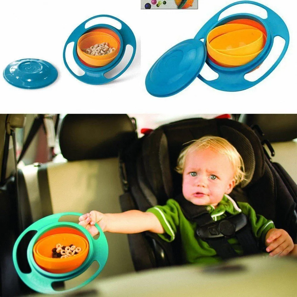 360 Rotate Baby Gyro Feeding Bowl Anti Non Spill Food silicone bowl