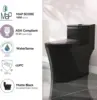 Elongated One Piece Toilet Black Compact Modern Toilet with Comfortable Seat Height ADA Chair Height 17.3" Power Dual Flush 4