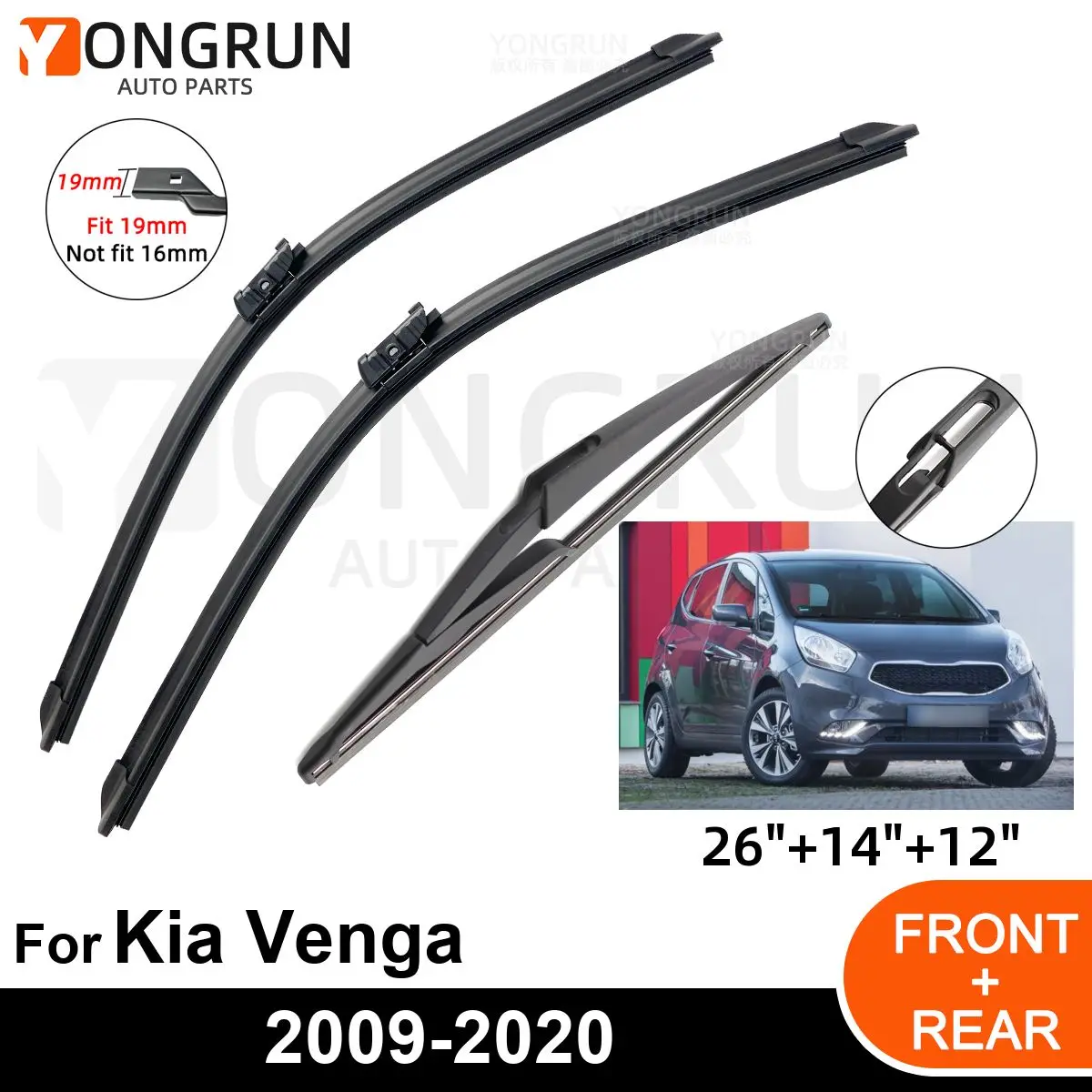 

Щетка стеклоочистителя для Kia Venga 2009-2020, резиновая щетка для переднего и заднего стекла, 26/14/12 дюймов, 3 шт.