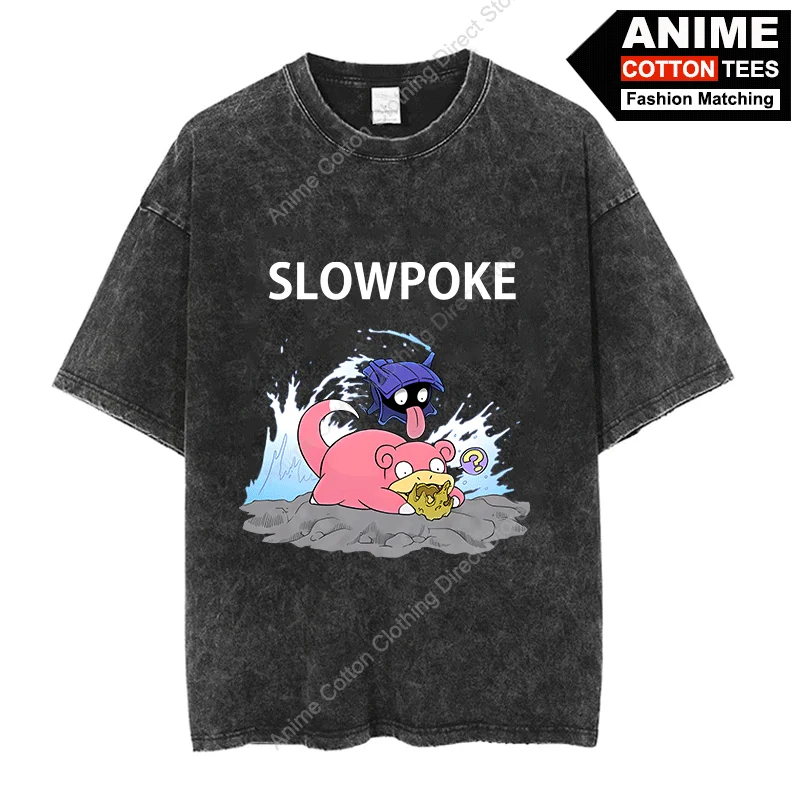 

Pokemon T-shirt Cartoon Slowpoke Elf Print T Shirt Vintage Cotton Loose Clothes Y2k Harajuku Casual Unisex Oversized Black Tees