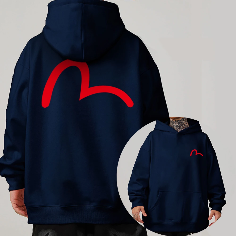 EVISU Colorful Japanese Harajuku Brand Printed Classic Cotton Hoodie Men's Printed Fashion Hooded Sweatshirt Unisex Pullover