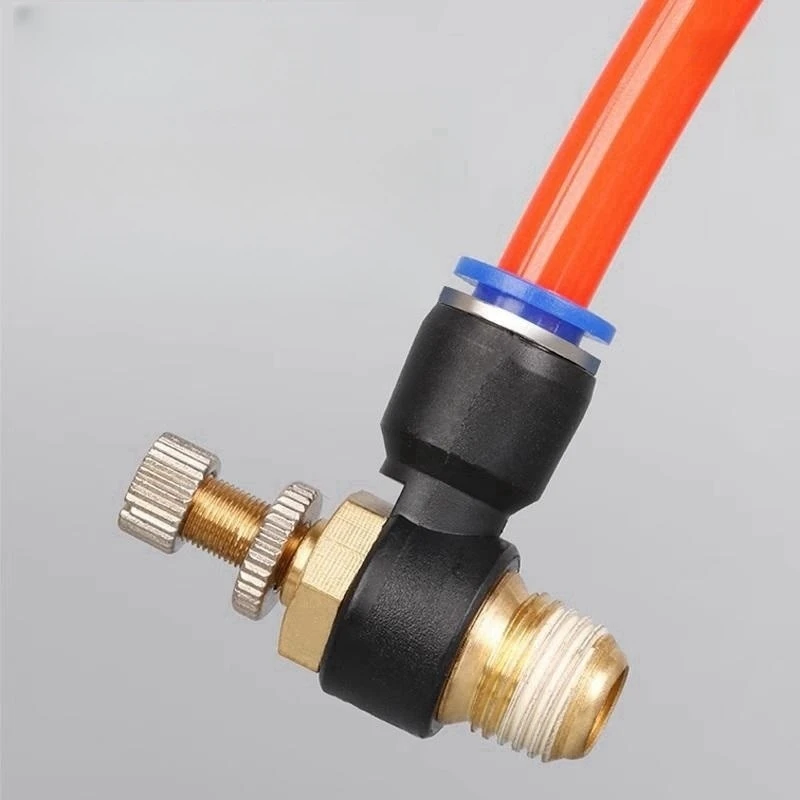 속도 제어 공압 피팅 스로틀 밸브 컨트롤러, 공기 1/8, 1/4 인치, 3/8 인치, 1/2 인치, 4mm, 6mm, 8mm, 10mm, 12mm 호스 튜브, 빠른 연결