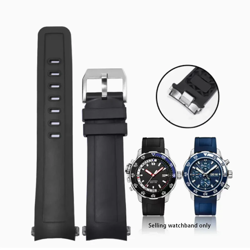 Cinturino Terminale Curvo In Gomma Da 22Mm Per Iwc International Aquatimer Ocean Orologio Iw356802/376705 Bracciale A Sgancio Rapido Nero Blu