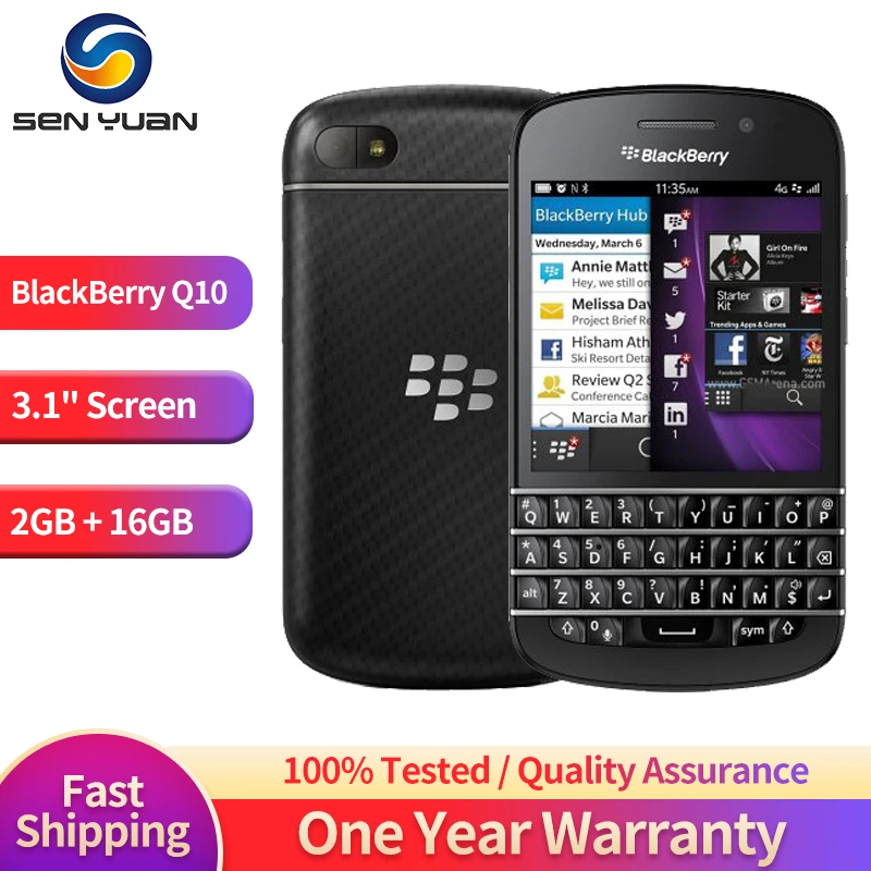 Original Blackberry Q10 4G Mobile Phone 3.1" 2GB RAM 16GB ROM 8MP QWERTY Keyboard Cellphone Dual Core BlackBerryOS SmartPhone