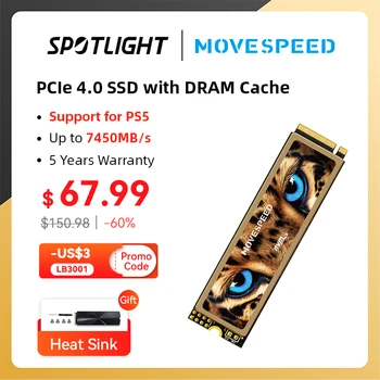 MOVESPEED SSD NVMe M2 2280, DRAM 캐시 포함, 4TB 2TB 1TB 7450 MB/s, 솔리드 스테이트 하드 디스크, M.2 PCIe 4.0x4 SSD 드라이브, PS5 PC용