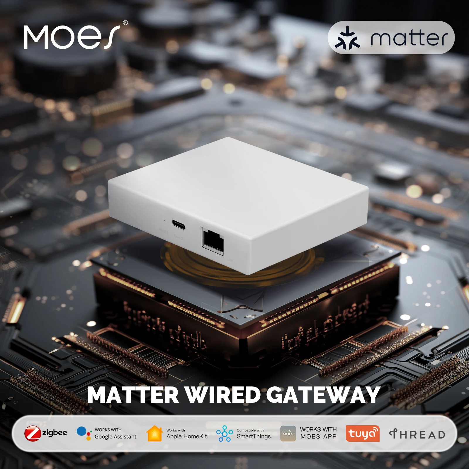 Zigbee Gateway MOES Tuya Matter Thread Smart Home Bridge Support Voice Control Siri Homekit Smartthings Google Alexa