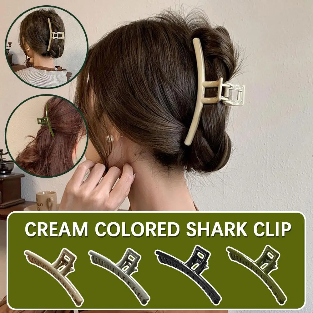 

Large Grab Clip Cream Color Series Simple Retro Shark Elegant Hairpin Clip Clips Hair Minimalist Head Back Headwear L2D8