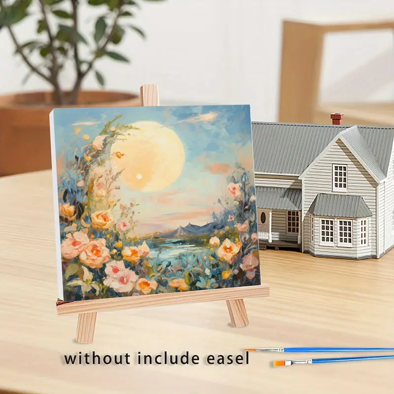 Description Picture 2 of itemRUOPOTY Framed Painting By Numbers Kits Cartoon Moon Flowers Modern Wall Art Acrylic Paint By Numbers Starter Kit For Diy Gift