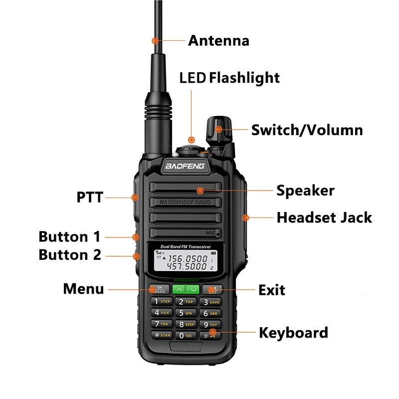 Baofeng UV-68 Pro Max V2 10W Walkie Talkie Orange IP68 Waterproof 8800mah Type C Charging High Power UV-S22 Pro UV-98 Pro Radio 3