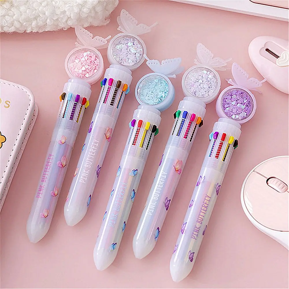 10 Colors Cartoon Animal Ballpoint Butterfly Rollerball Quicksand Sequins Pen School Office Supply Colorful Refill Stationery |
