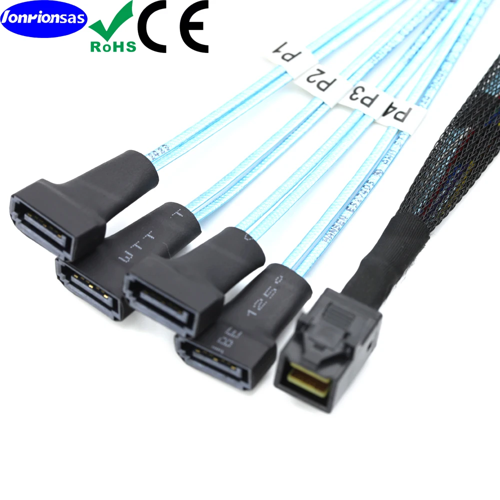내부 미니 SAS HD SFF-8643 코드 - 4 SATA 7P 수 서버 케이블 0.5m