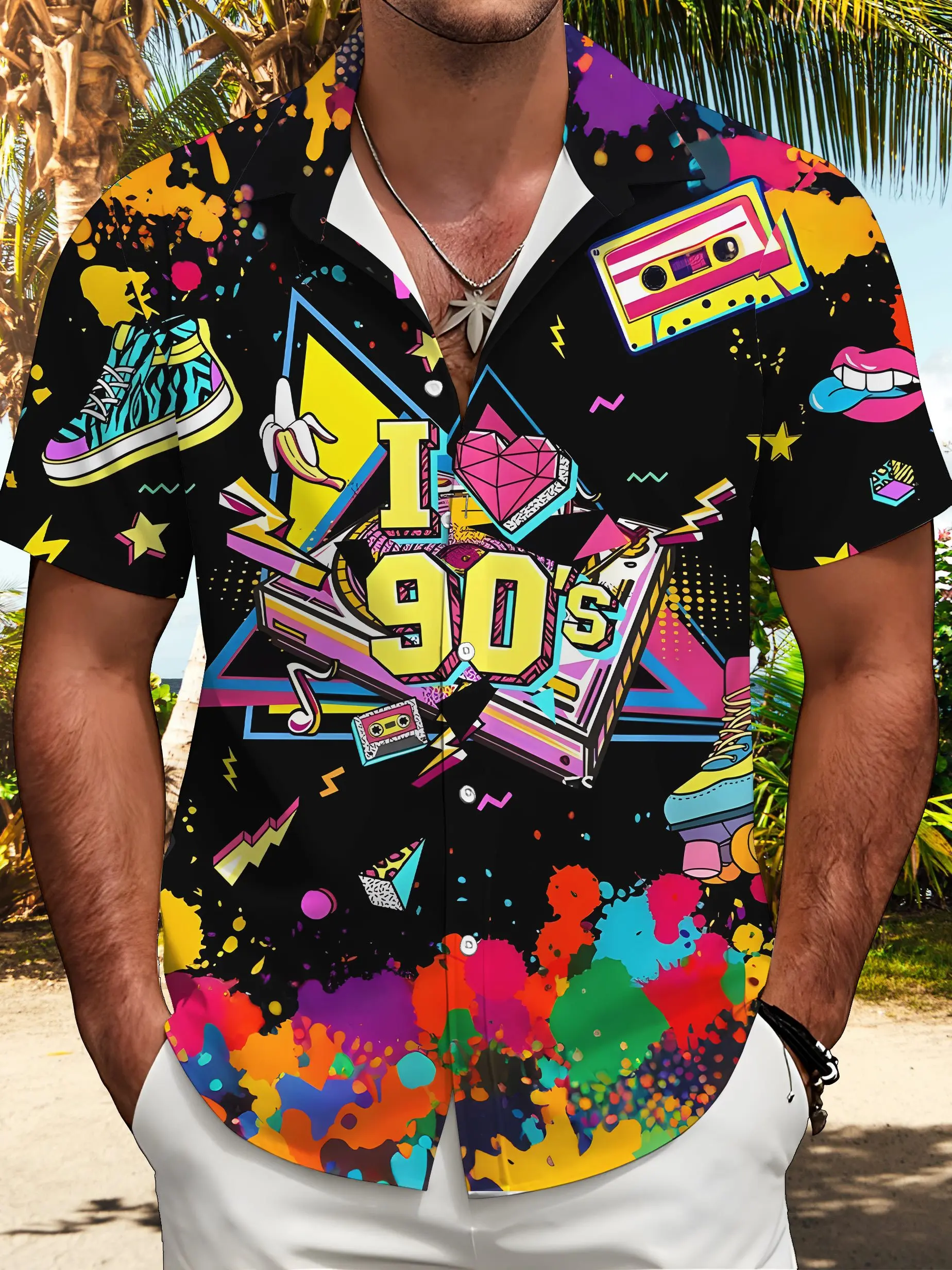 Golf Stuff Clearance, Golf Shirts For Men, Funny Golf Shirts For Men New Casual Style Men's Shirt 80s Clothing 90s Patterned Short Sleeved Lapel
