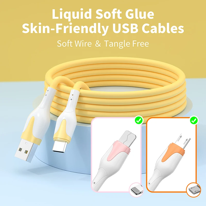 3A Fast Charge USB  Cable Soft Silicone Type C Cable For Xiaomi Redmi Samsung Realme Cables Data Cord Charger USB Cable Phone