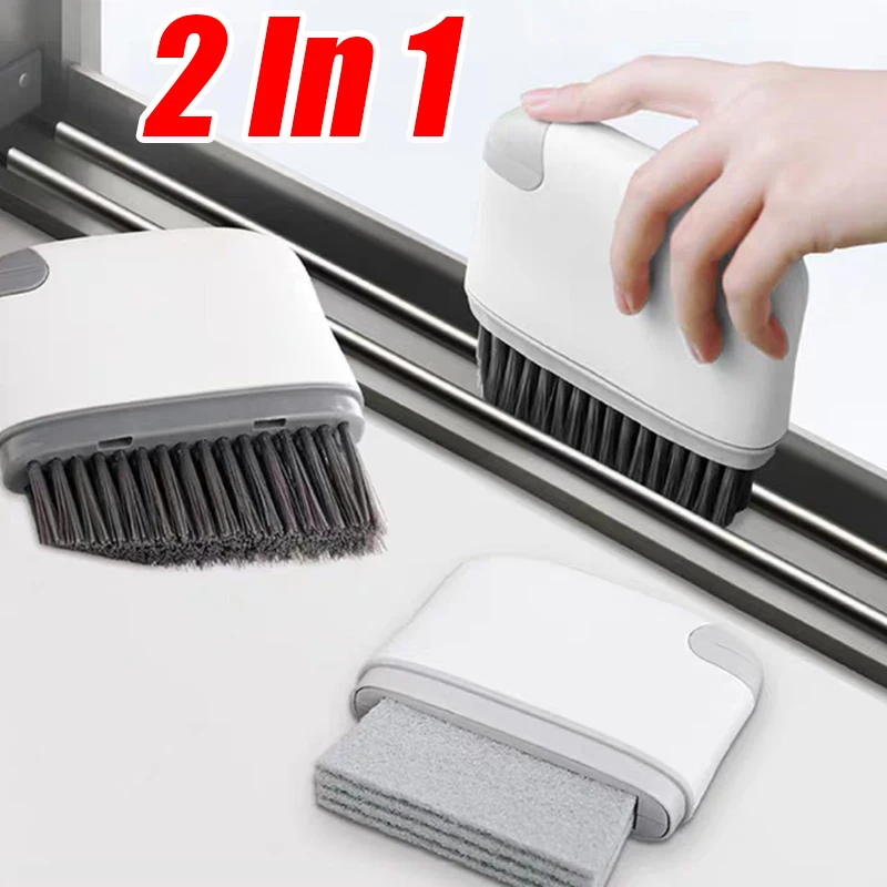 Window Cleaning Brush 2 in 1 Window Rail Cleaning Brush Door Groove Hair Grip Brushes Multifunction Windows Slot Sliding Household Kitchen Accessories