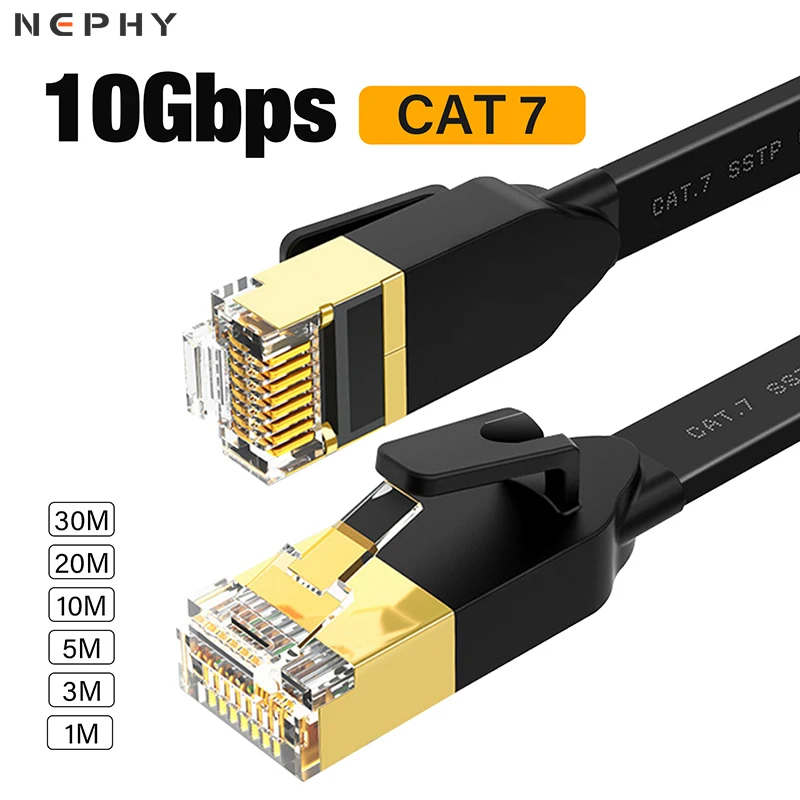 High-Speed Flat Ethernet Cable - 10 Gigabit, STP Twisted Pair Patch Cord