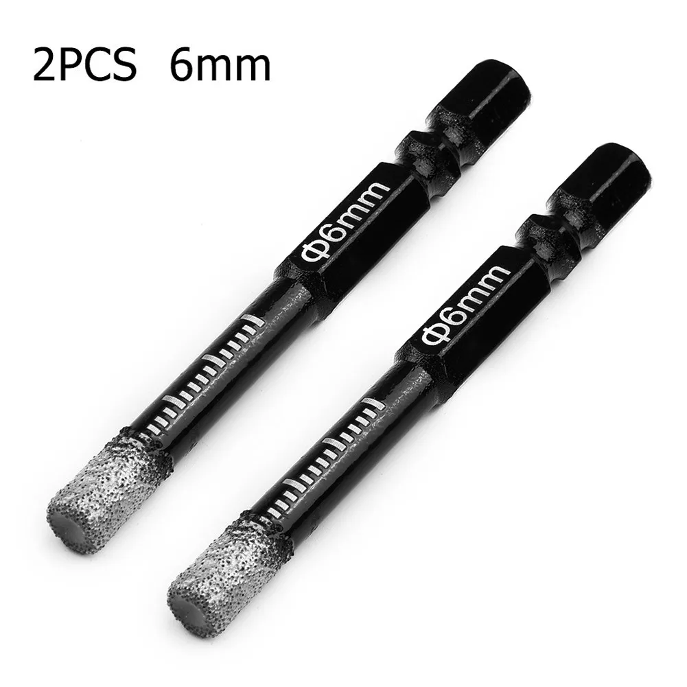 2pcs 6mm Diamond Dry Drill Bit Vaccum Brazed Diamond Drilling Bits For Stone Porcelain Tile Masonry Quick-fit Shank Core Cutter