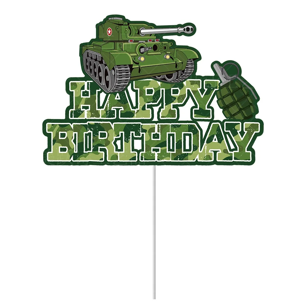 Camouflage Birthday Party Tank Cake Topper Happy Birthday Sign Cake Decor Soldier Camouflage Army Military Party Decors