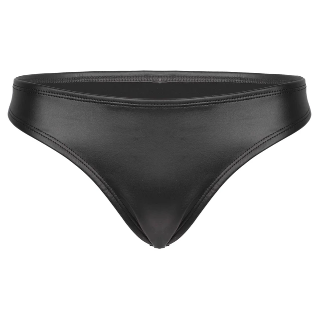 Womens Low Rise PU Leather Thong Underwear Solid Color Briefs