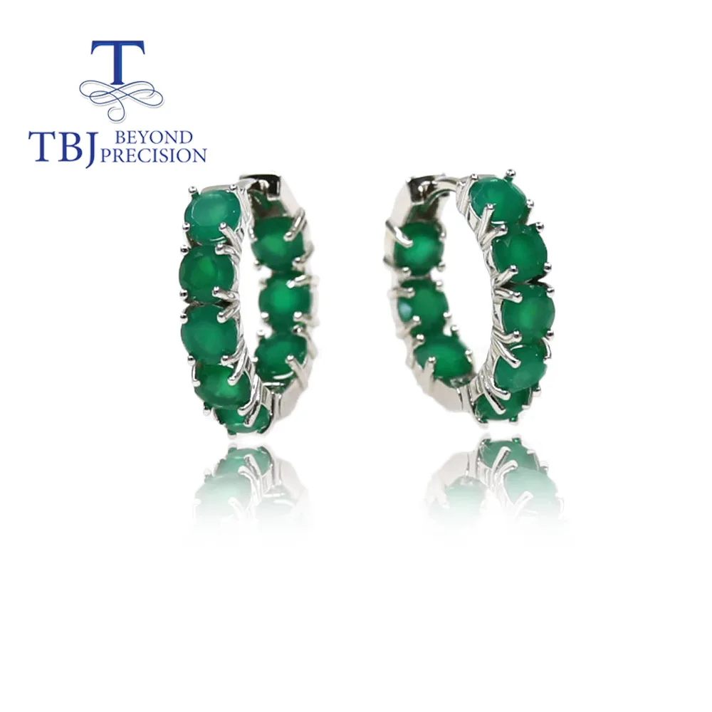 

Natural green agate round 4.0mm gemstone earrings 925 sterling silver Simple fashion fine jewelry for women gift