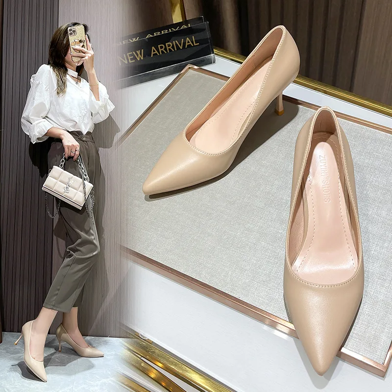 Zapatos de tacón alto de piel auténtica para mujer, calzado