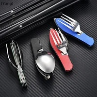4 In 1 Tableware Foldable Stainless Steel Fork Spoon Knife Bottle Opener Portable Picnic Camping Hiking Travelling Dinnerware 2