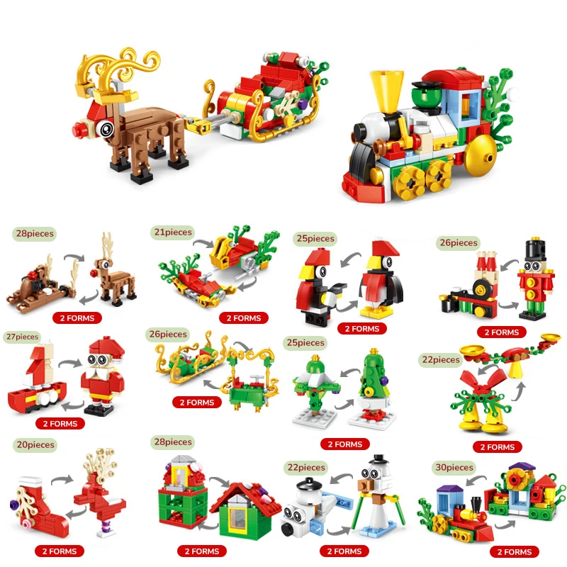 Christmas Building Block Santa Claus Snowman Elk Tree Micro Brick Puzzle Assembly Model Home Decoration Party Gift Kid Toy
