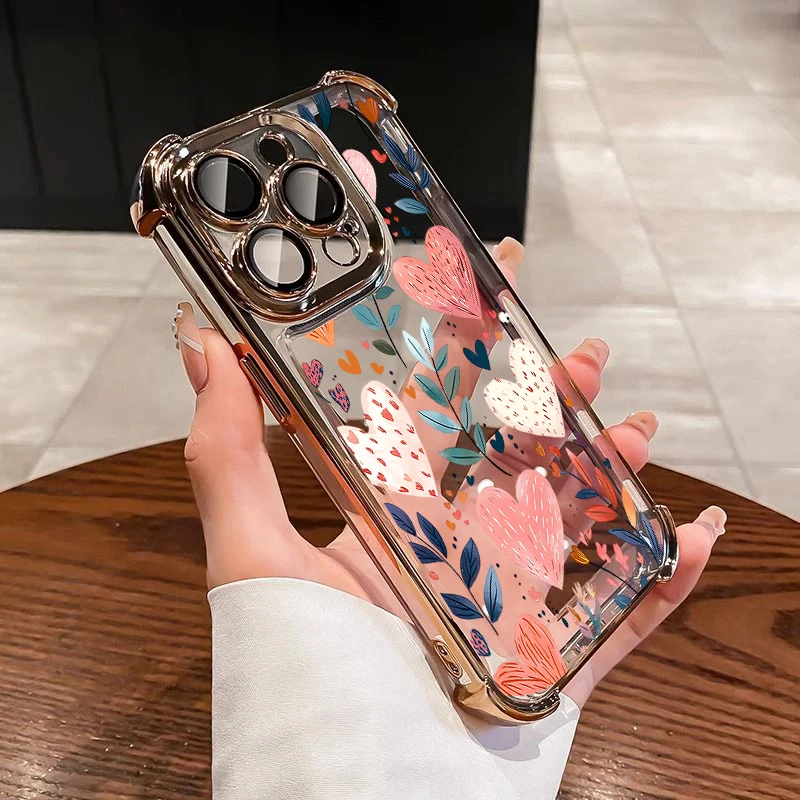 Love Heart Leaves Plating Design TPU Phone Case