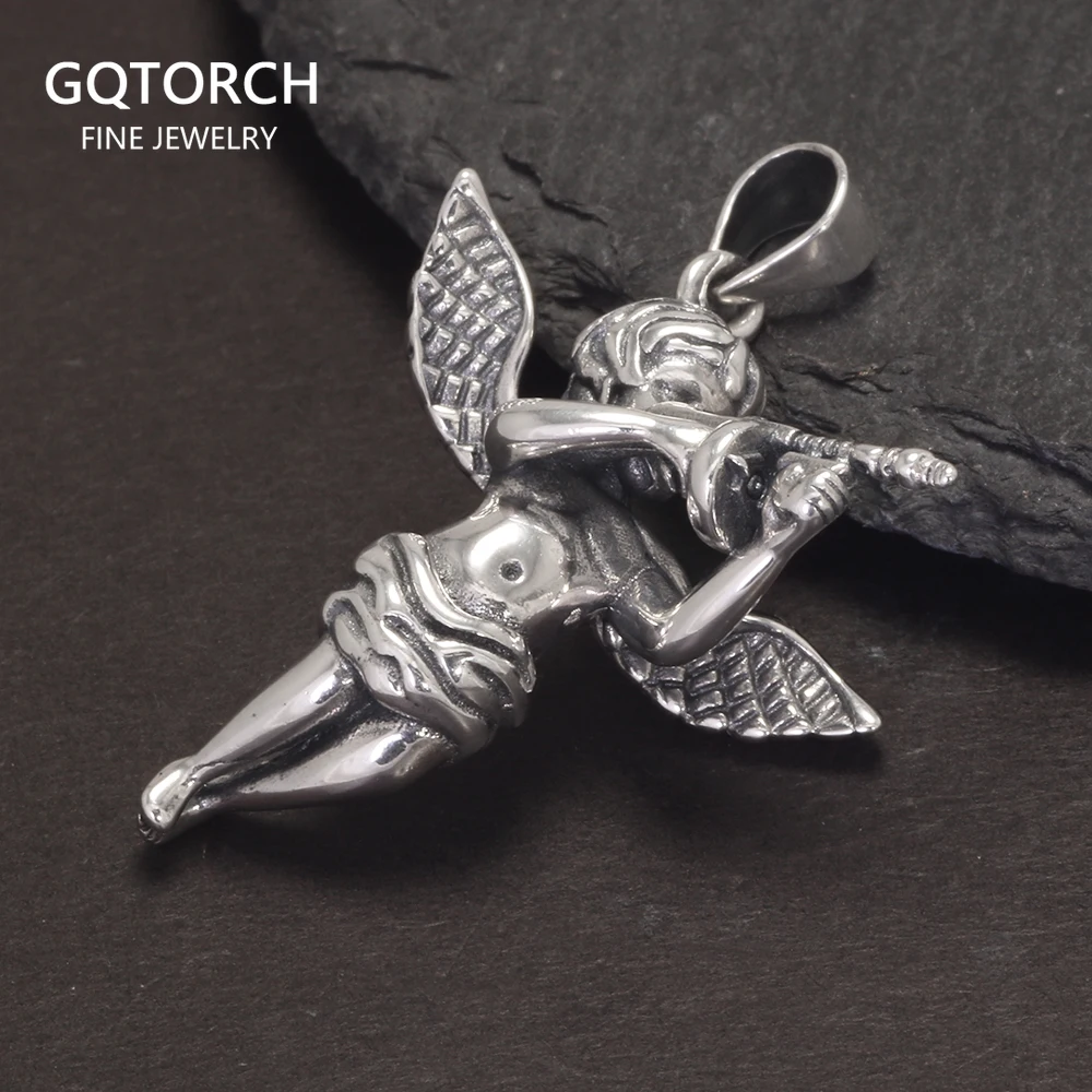 925 Retro Sterling Silver Cupid Pendant Necklace Pendant Gift Religious Jewelry For Men and Women