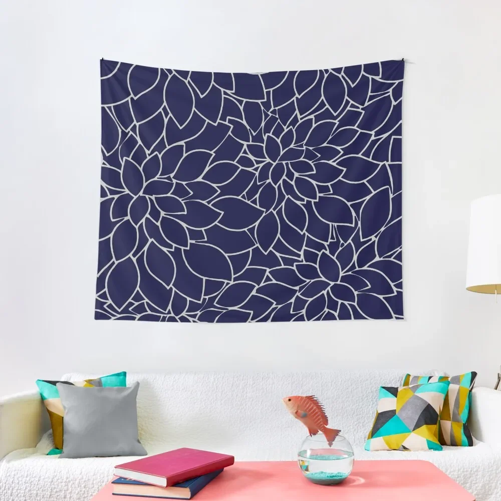 

Navy Blue Large Dahlia Flower Petals II Tapestry Room Design Decoration Bedroom Tapestry