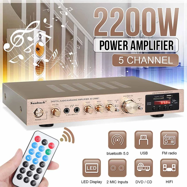 Sunbuck Bluetooth Amplifier 5 Channel 2200w 110v-240v Home Theater Amplifier  With Remote Control Sd Fm Radio Amplifier Support - Home Theater Amplifiers  - AliExpress